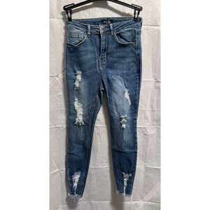 MAX Jean Distressed Ripped Skinny Jeans High‎ Rise Denim Blue Size 5/27